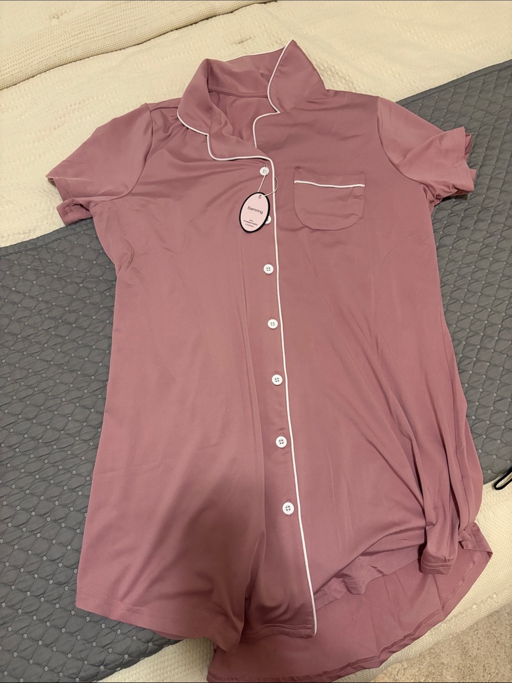 Women's Short Sleeve Button-Front Sleep Shirt in Dusty Rose